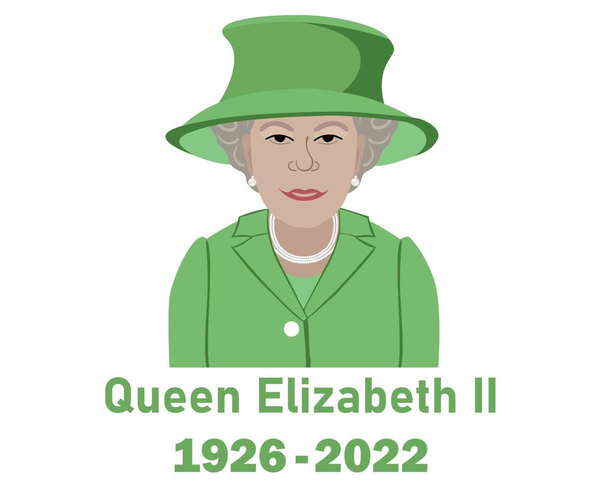 Queen Elizabeth Suit 1926 2022 Face Portrait Green British United Kingdom National Europe Country Vector Illustration Abstract Design