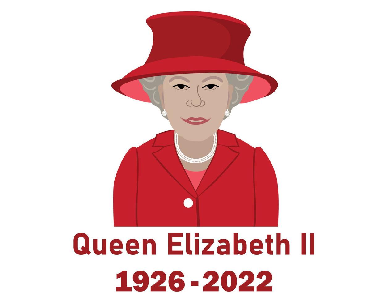 Queen Elizabeth Suit 1926 2022 Face Portrait Red British United Kingdom National Europe Country Vector Illustration Abstract Design