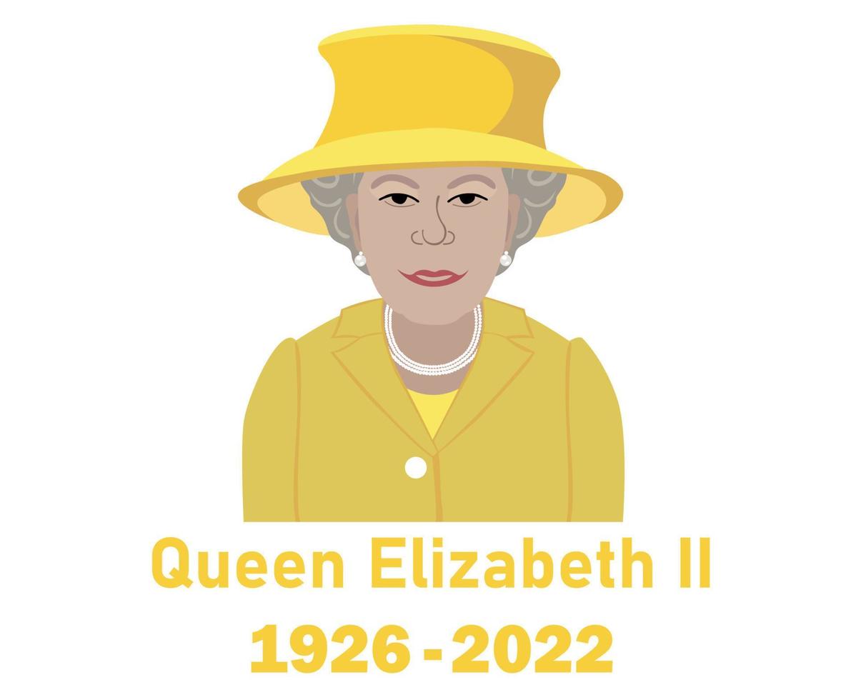 Queen Elizabeth Suit 1926 2022 Face Portrait Yellow British United Kingdom National Europe Country Vector Illustration Abstract Design