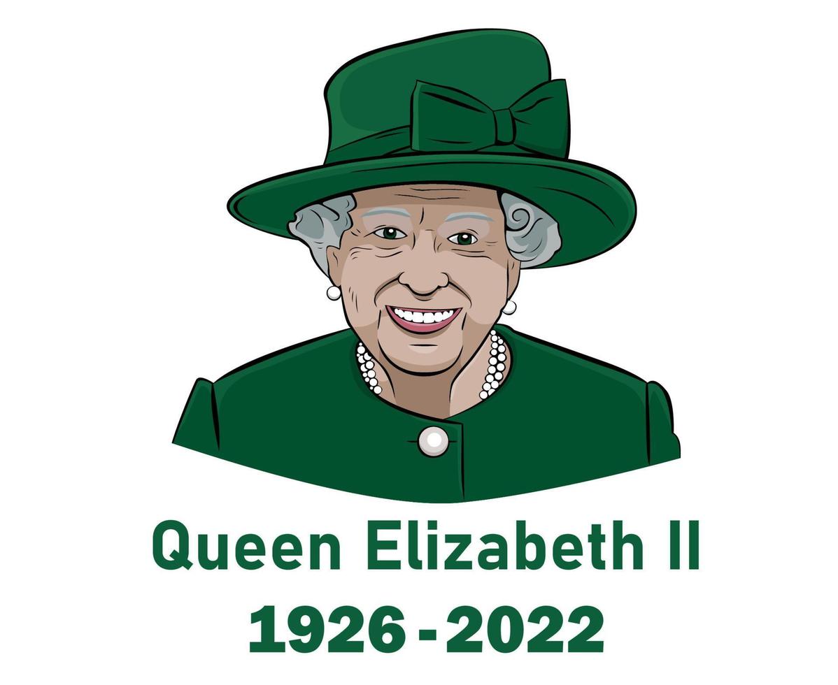 Queen Elizabeth Suit 1926 2022 Face Portrait Green British United Kingdom National Europe Country Vector Illustration Abstract Design