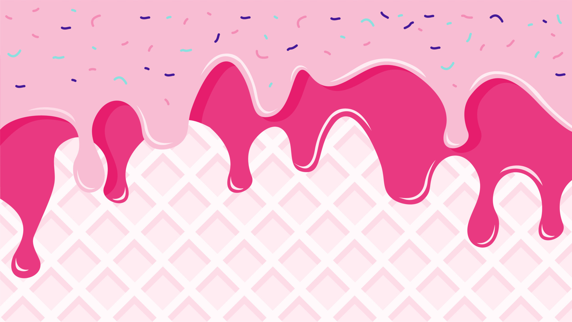 two color strawberry ice cream cone background with sprinkles and crone