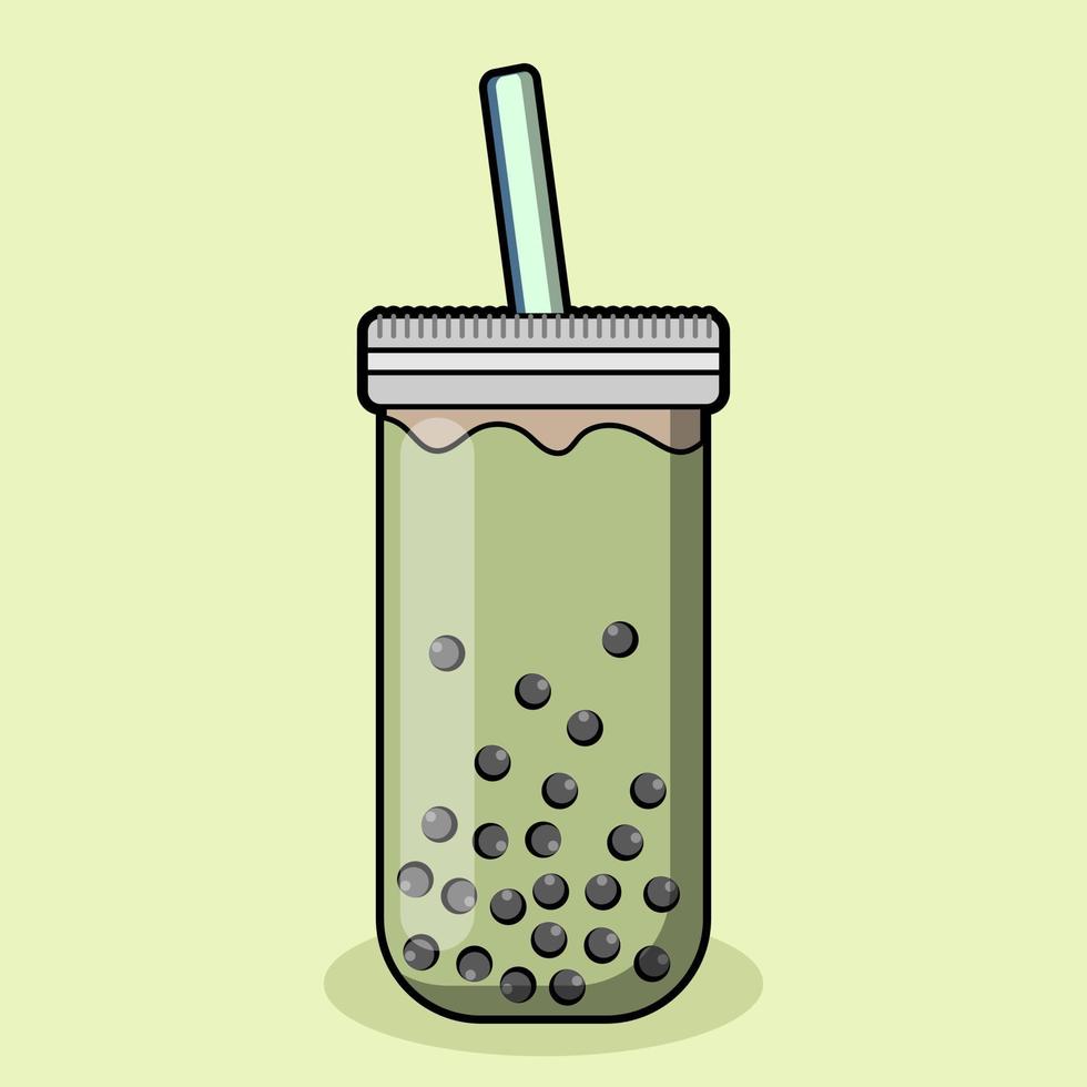 Cartoon bubble milk green tea cups. Bubble tea cups vector illustration