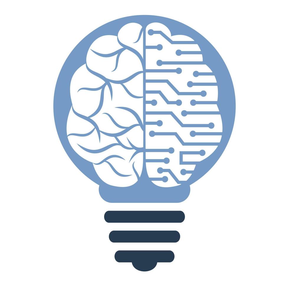 diseño de logotipo de bulbo y cerebro. icono de vector de cerebro de idea de bombilla creativa.