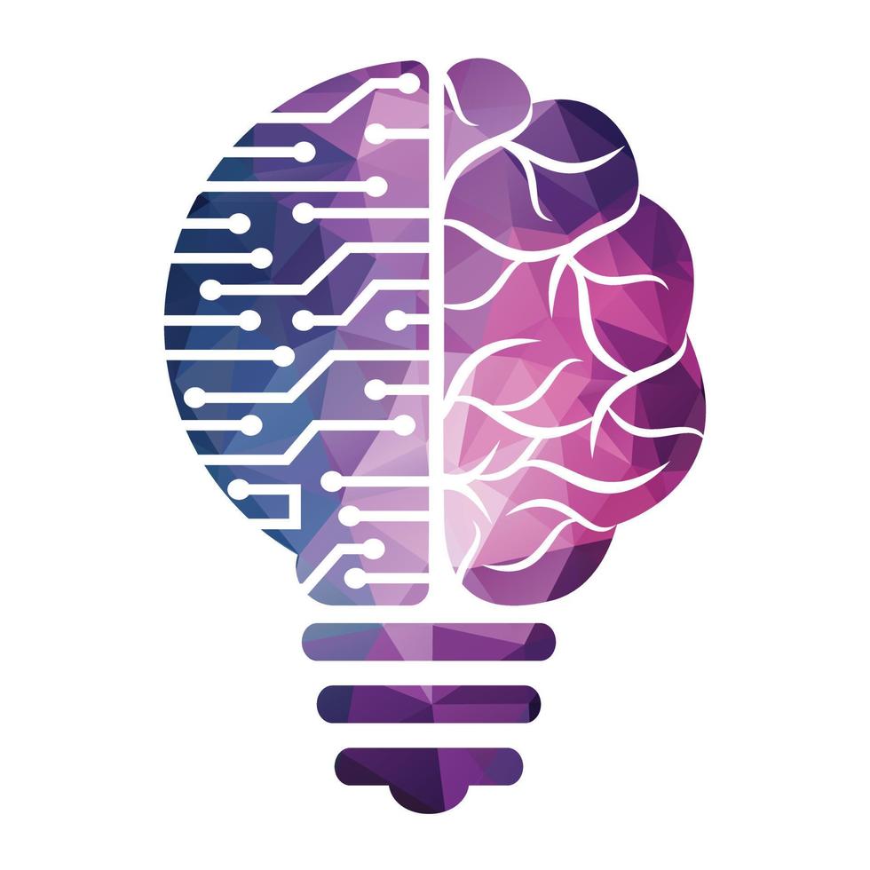 diseño de logotipo de bulbo y cerebro. icono de vector de cerebro de idea de bombilla creativa.