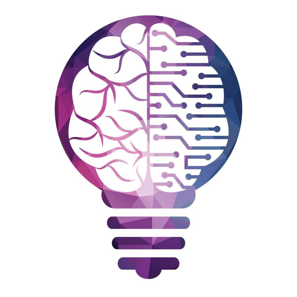 diseño de logotipo de bulbo y cerebro. icono de vector de cerebro de idea de bombilla creativa.