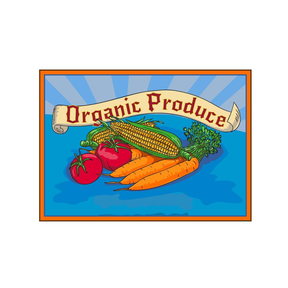 Organic Produce Crop Harvest Label Watercolor vector