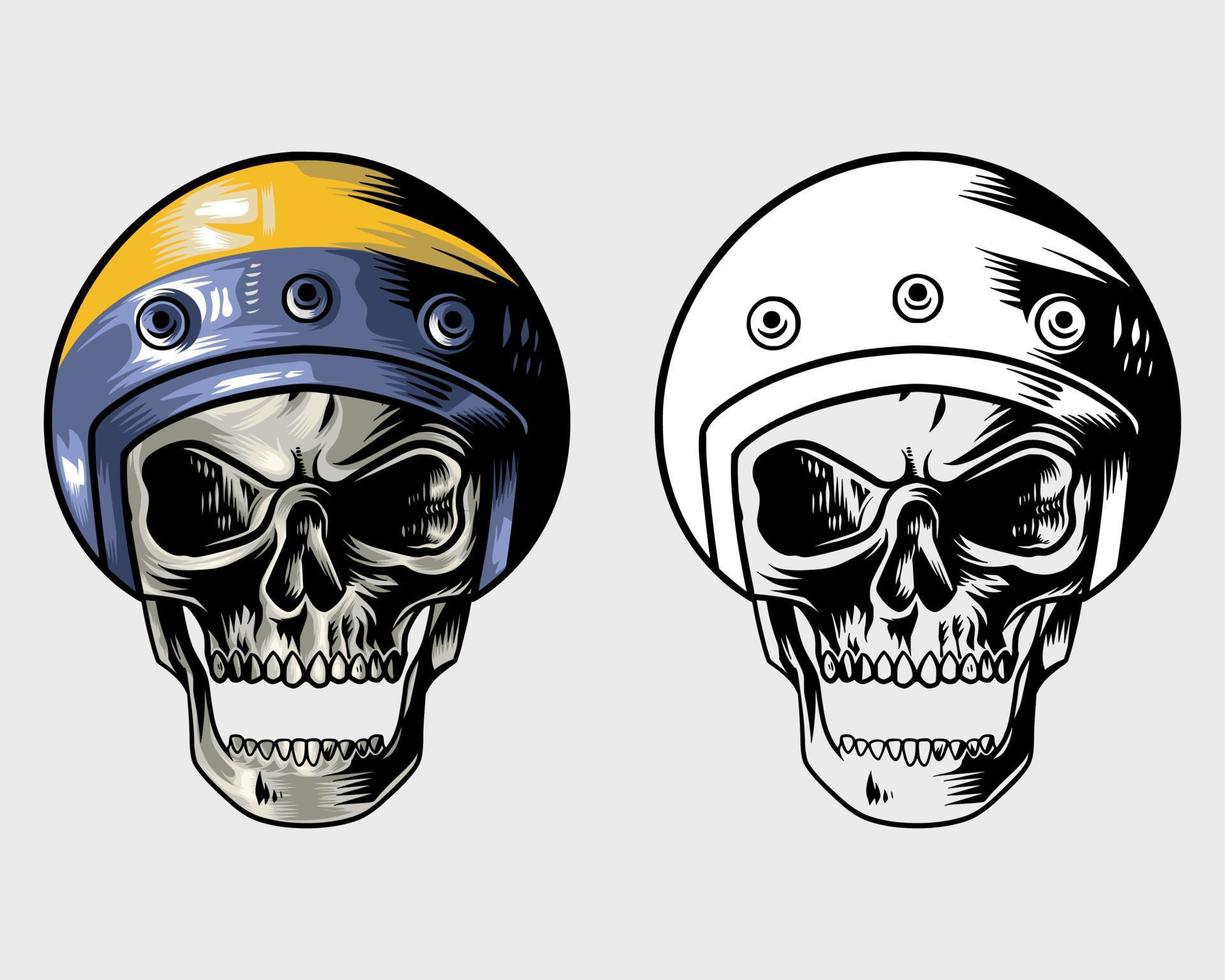 illustration of a skull with a unique helmet with a cool color combination vector