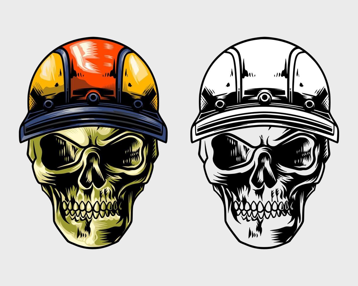 skull with cool hat helmet vector