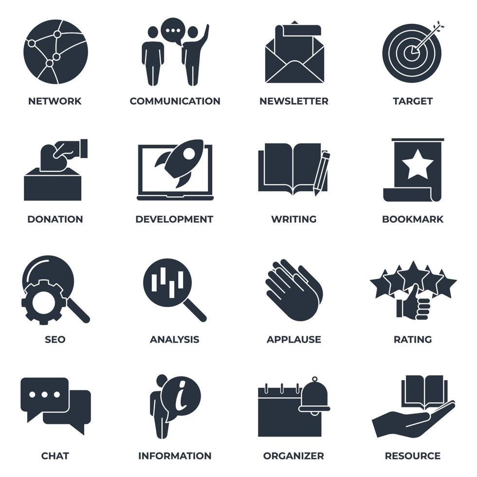 conjunto de blogger, ilustración de vector de logotipo de icono de blogs. boletín, objetivo, comunicación, recurso, desarrollo, análisis y más plantilla de símbolo de paquete para la colección de diseño gráfico y web