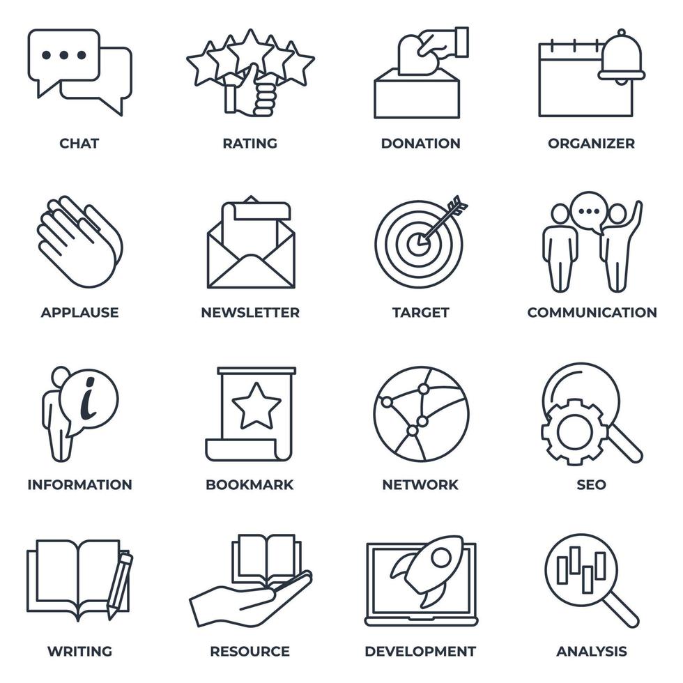 conjunto de blogger, ilustración de vector de logotipo de icono de blogs. boletín, objetivo, comunicación, recurso, desarrollo, análisis y más plantilla de símbolo de paquete para la colección de diseño gráfico y web