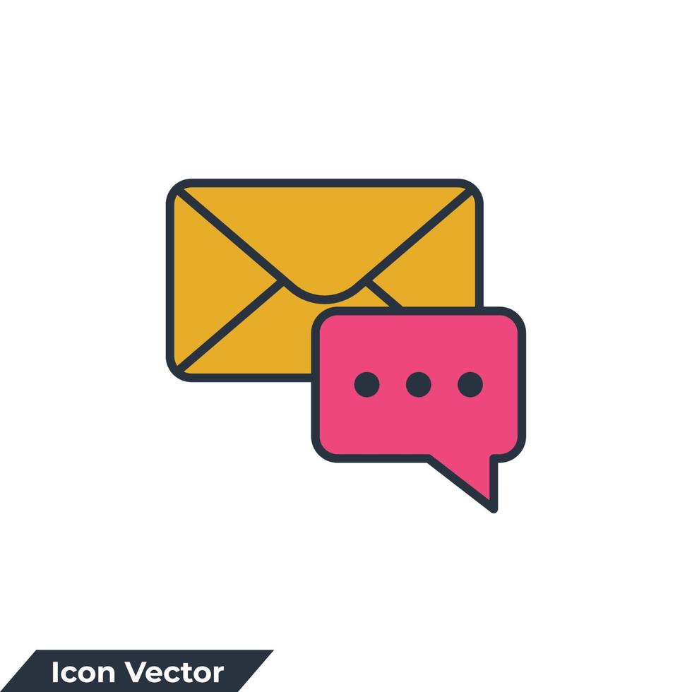 message icon logo vector illustration. Envelope and bubble chat symbol