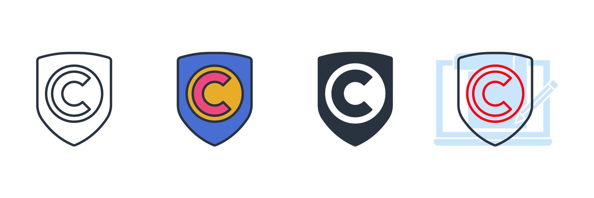 ilustración vectorial del logotipo del icono de copyright. derechos de autor en la plantilla de símbolo de escudo para la colección de diseño gráfico y web vector