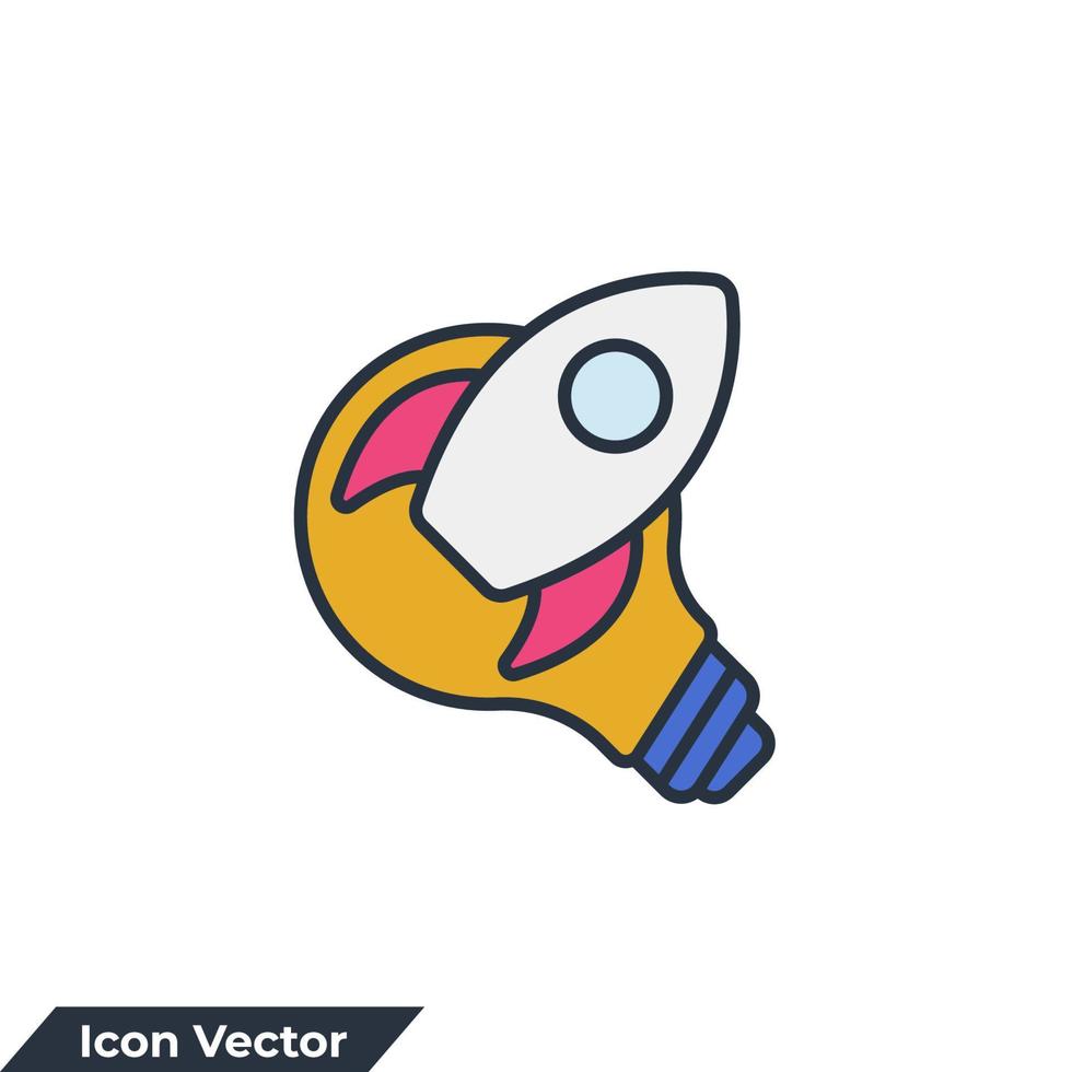 idea icono logo vector ilustración. cohete en la plantilla de símbolo de bombilla para la colección de diseño gráfico y web