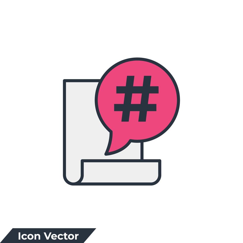 ilustración de vector de logotipo de icono de hashtag. hashtag en el chat de burbujas en la plantilla de símbolo de documento para la colección de diseño gráfico y web