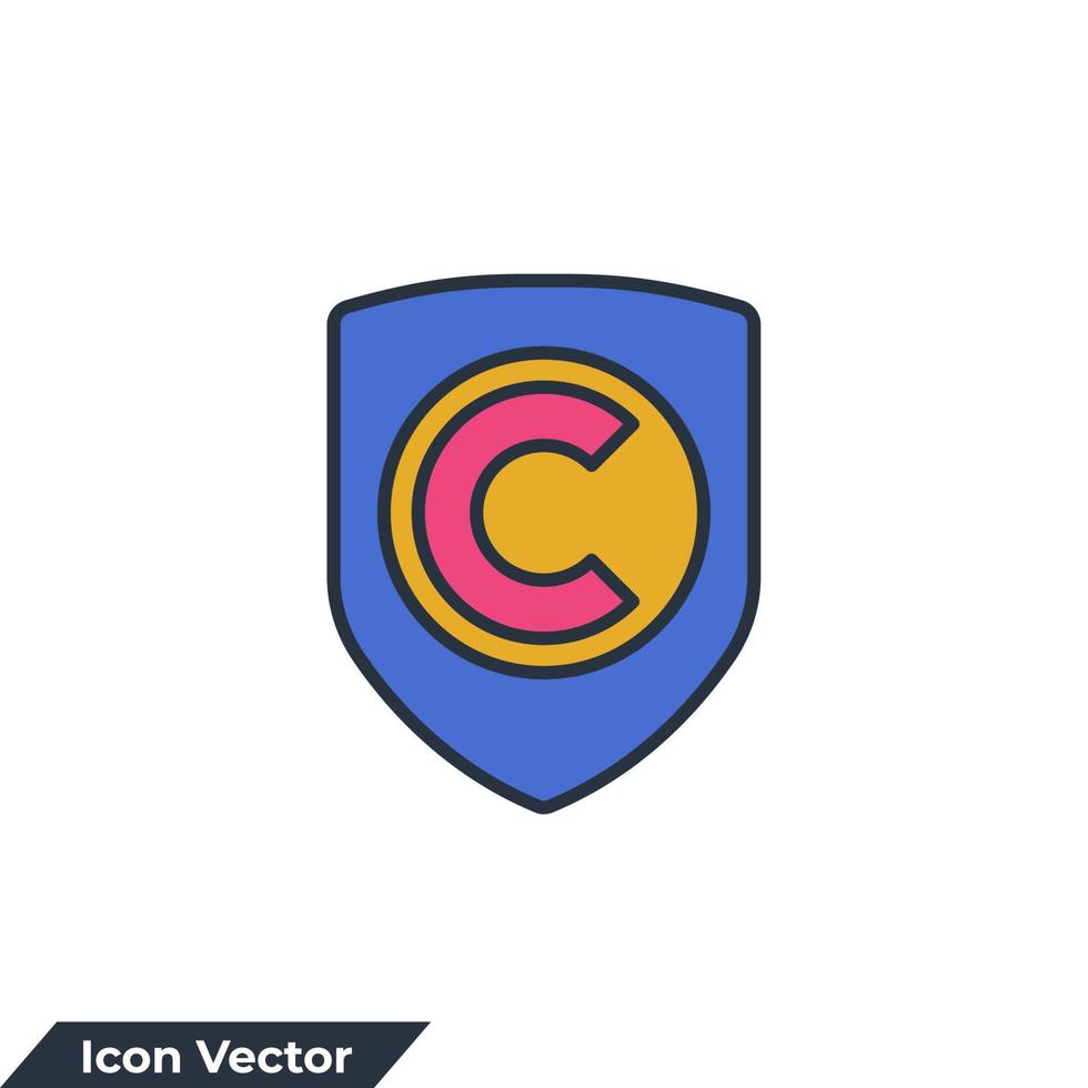 ilustración vectorial del logotipo del icono de copyright. derechos de autor en la plantilla de símbolo de escudo para la colección de diseño gráfico y web vector