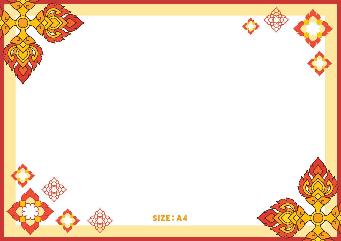 thai pattern filigree decoration border red flower frame A4 template vector illustration