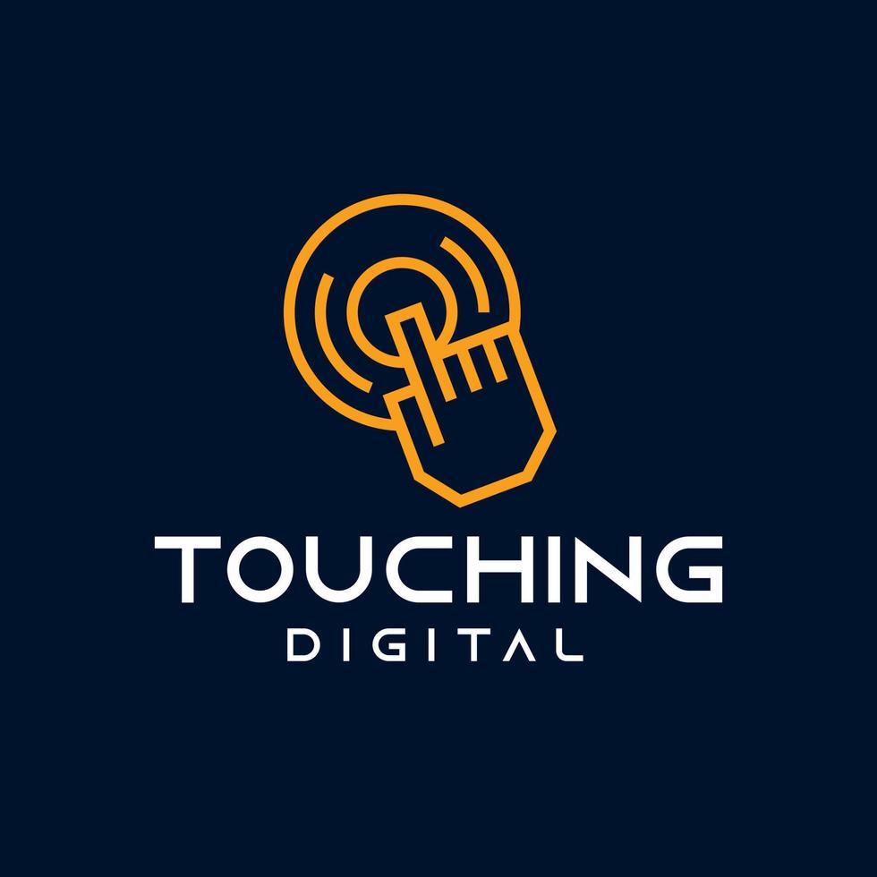 Finger touch screen technology logotype concept vector modern liner style logo design. Palm Touchscreen mobile phone digital technology.