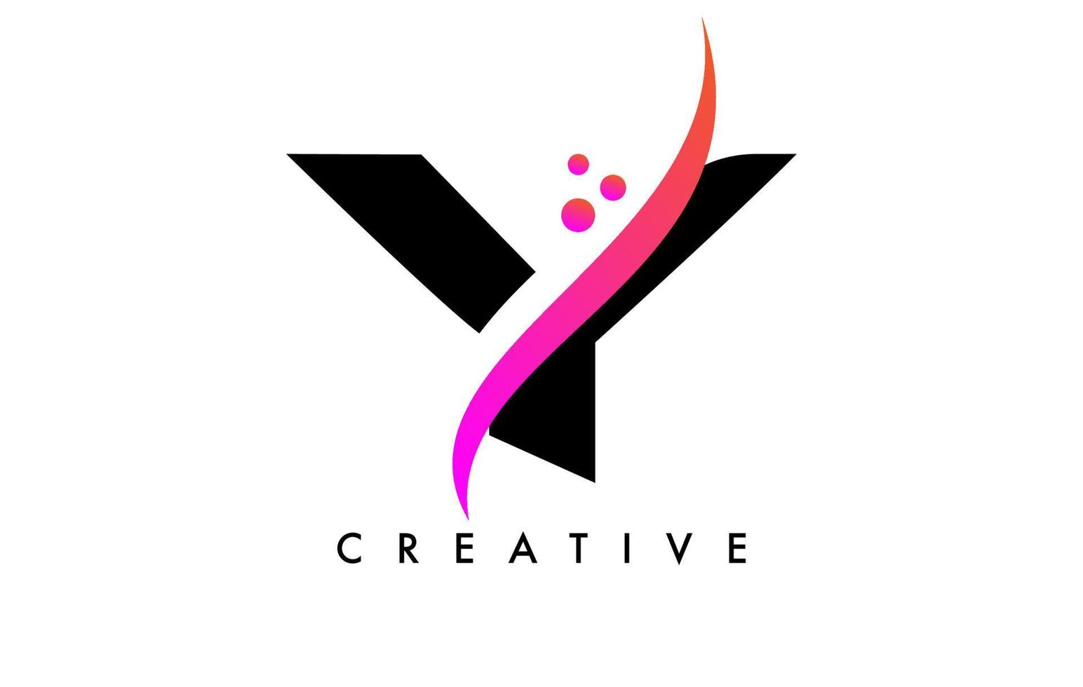 Y Letter Logo Design with Elegant Creative Swoosh and Dots Vector