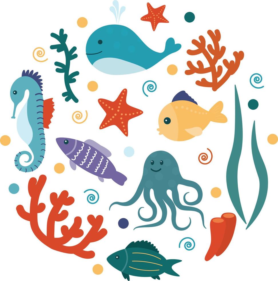 set of sea animals vector