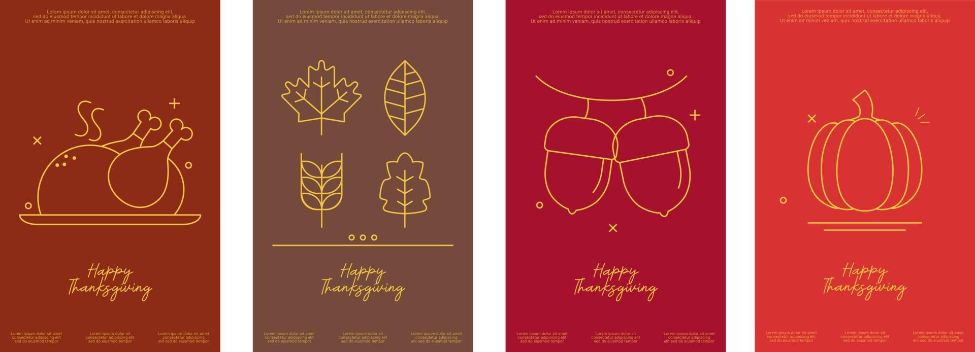 Happy Thanksgiving Day. Set of 4 modern simple background vector illustration flat style. Suitable for poster, cover, ads, social banner, or flyer.