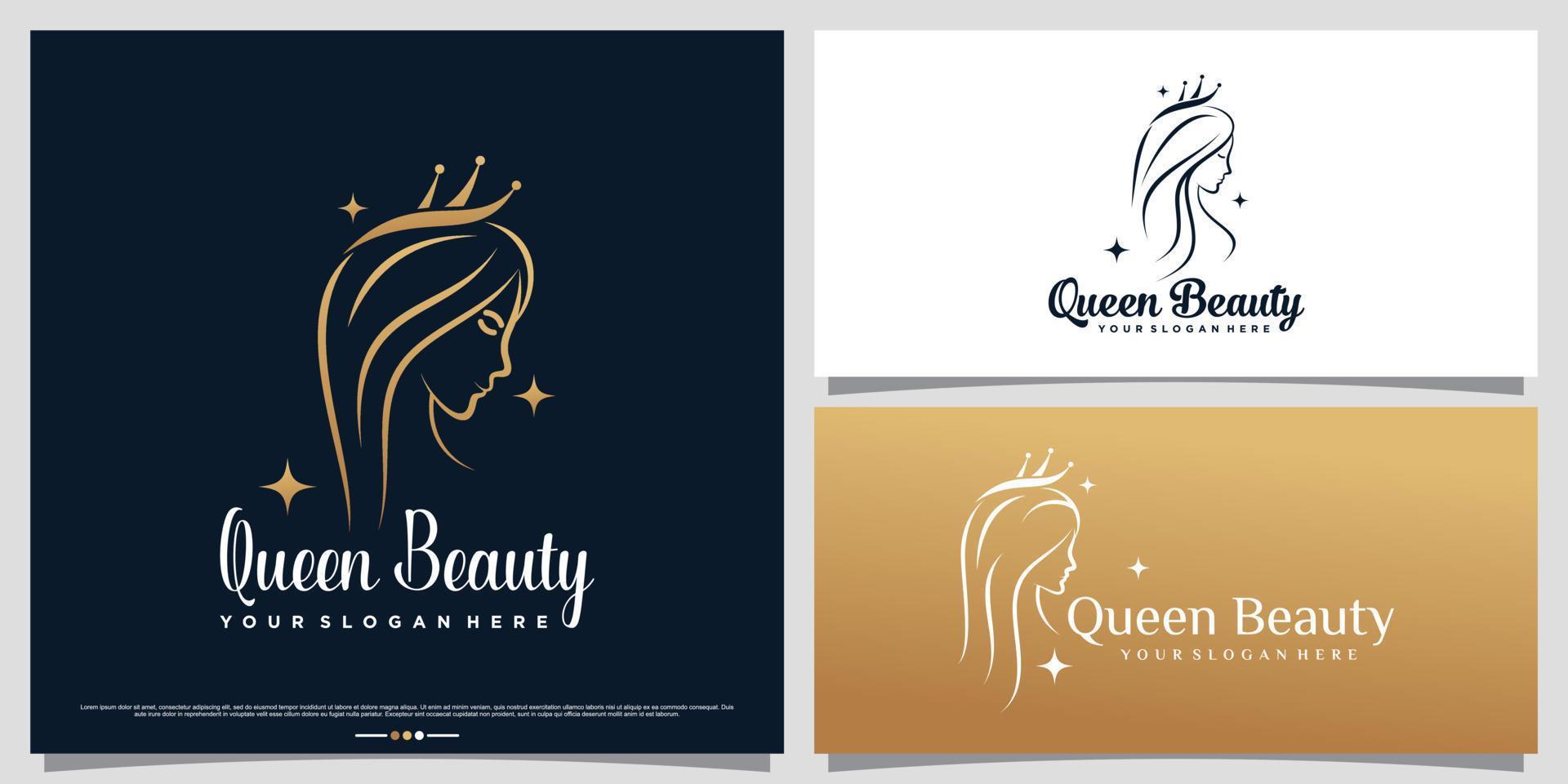 Set of beauty logo design bundle with crown icon and line art style vector