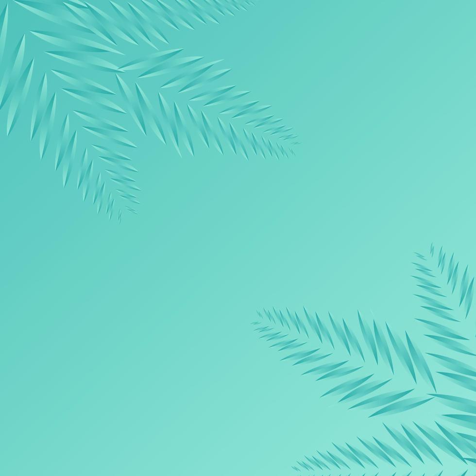 Tropical paper palm leaves wallpaper template. Summer tropical leaves in pastel blue color. Origami exotic hawaiian jungle, summertime background. Paper cut. Minimal vector