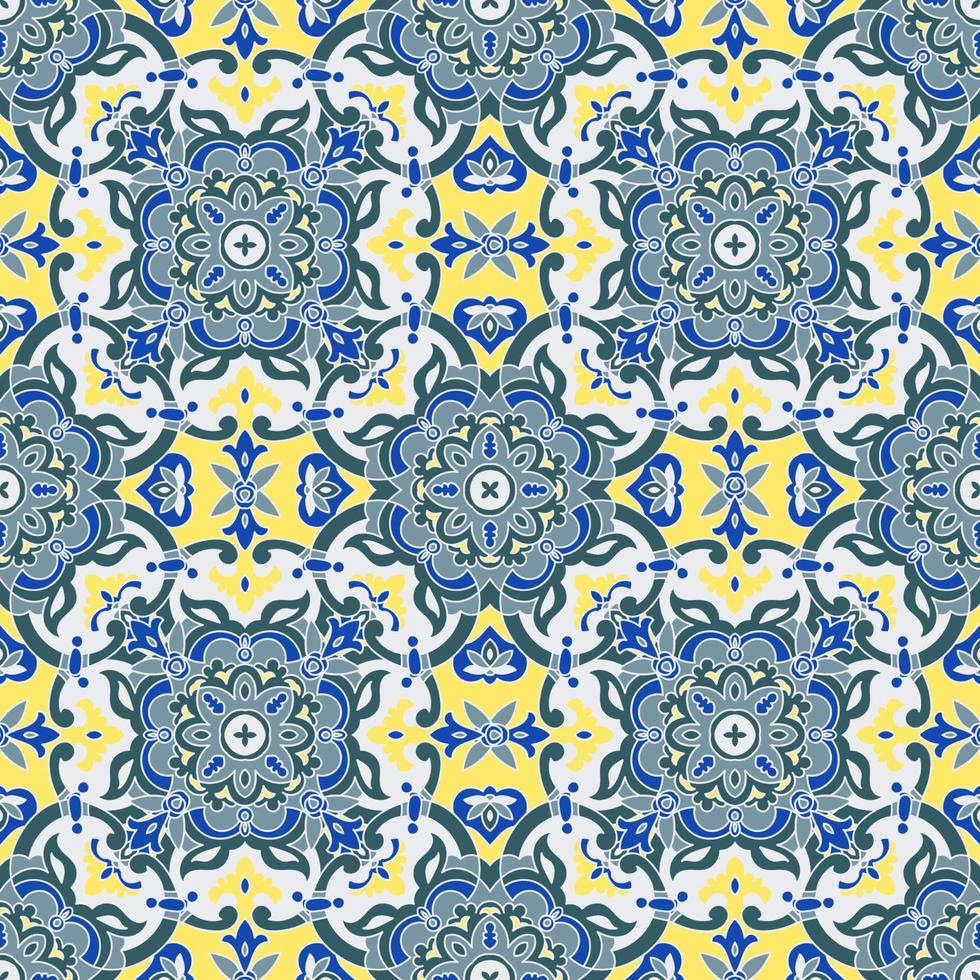 Hand drawing tile color seamless parttern. Italian majolica style vector