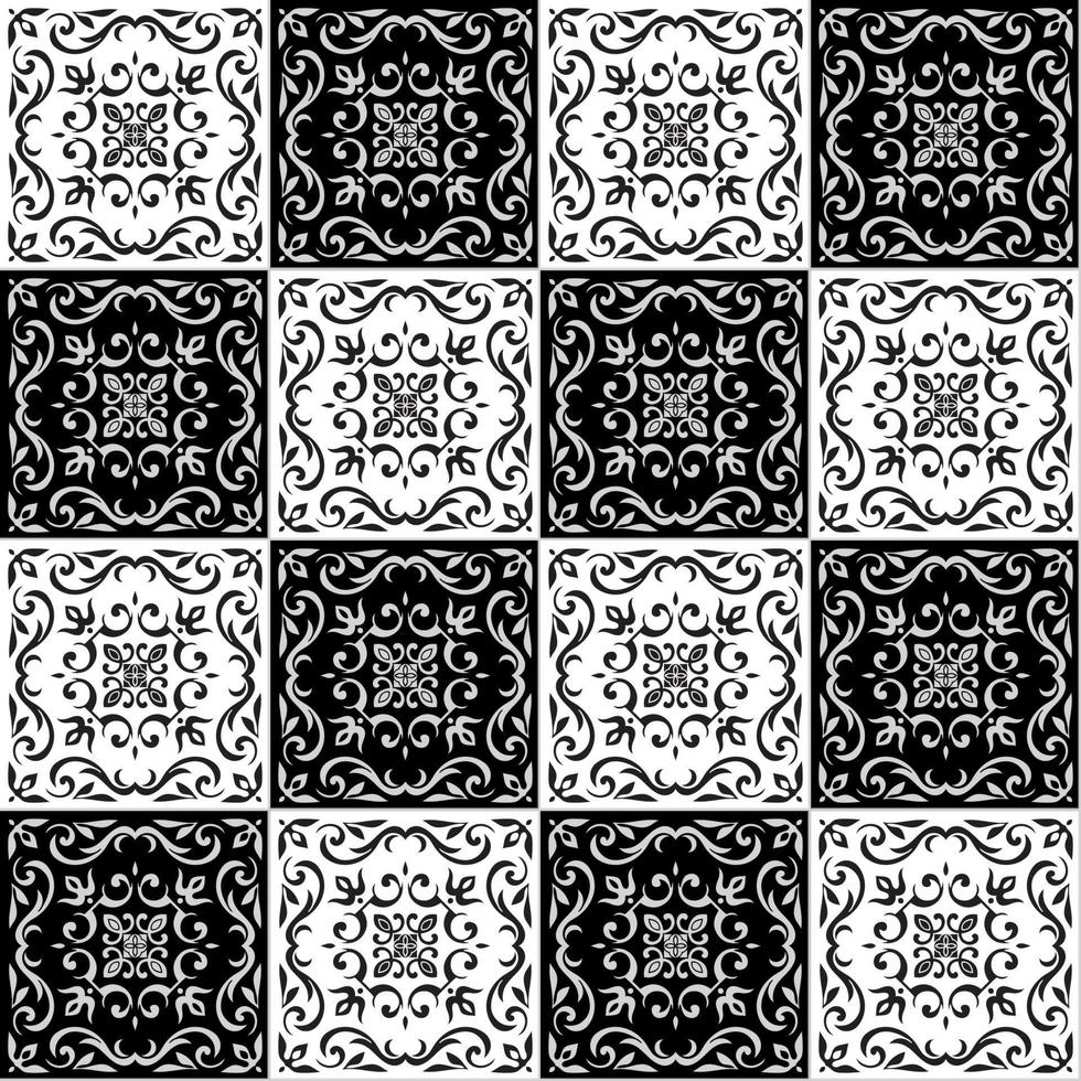 dibujo a mano de patrones sin fisuras para azulejos en colores blanco y negro. vector