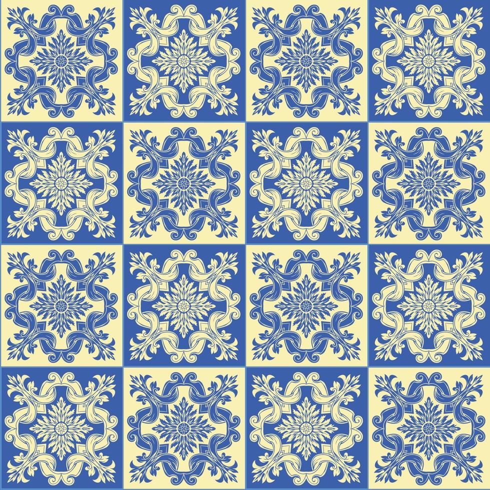 dibujo a mano de patrones sin fisuras para azulejos en colores azul y amarillo. vector