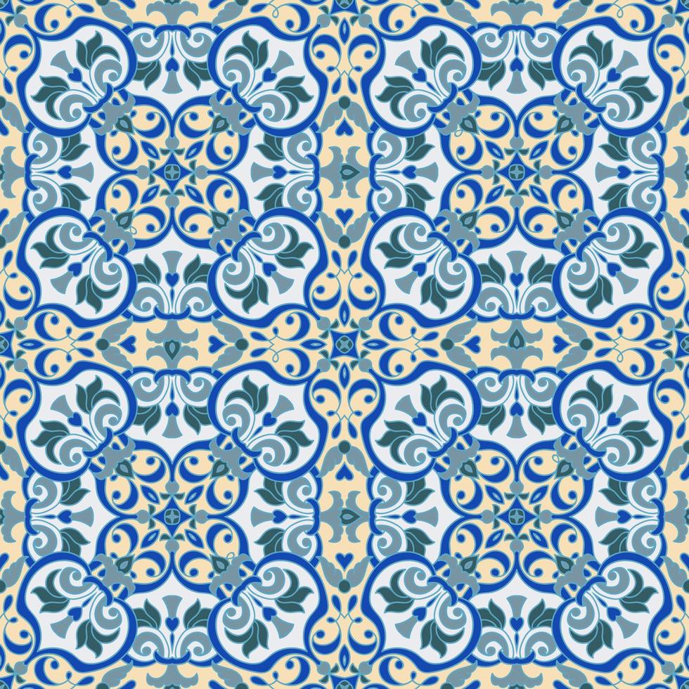 Hand drawing tile color seamless parttern. Italian majolica style vector