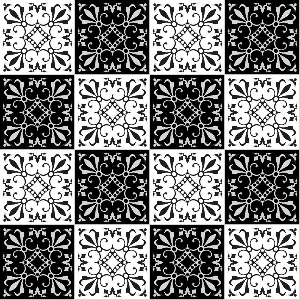 Hand drawing seamless pattern for tile in black and white colors. vector