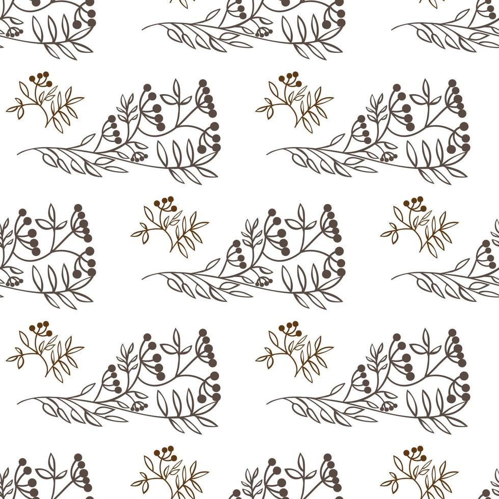Hand drawing decorative floral and herbs silhouette seamless pattern vector