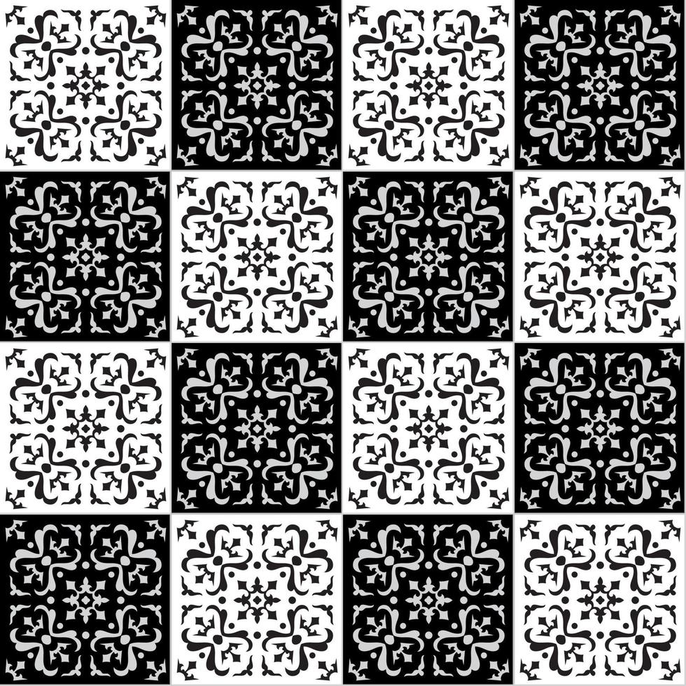 Hand drawing seamless pattern for tile in black and white colors. vector