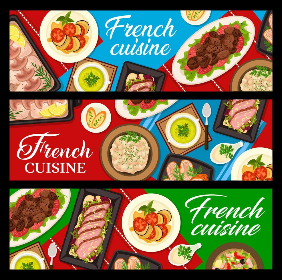 banners de vector de comida de restaurante de cocina francesa