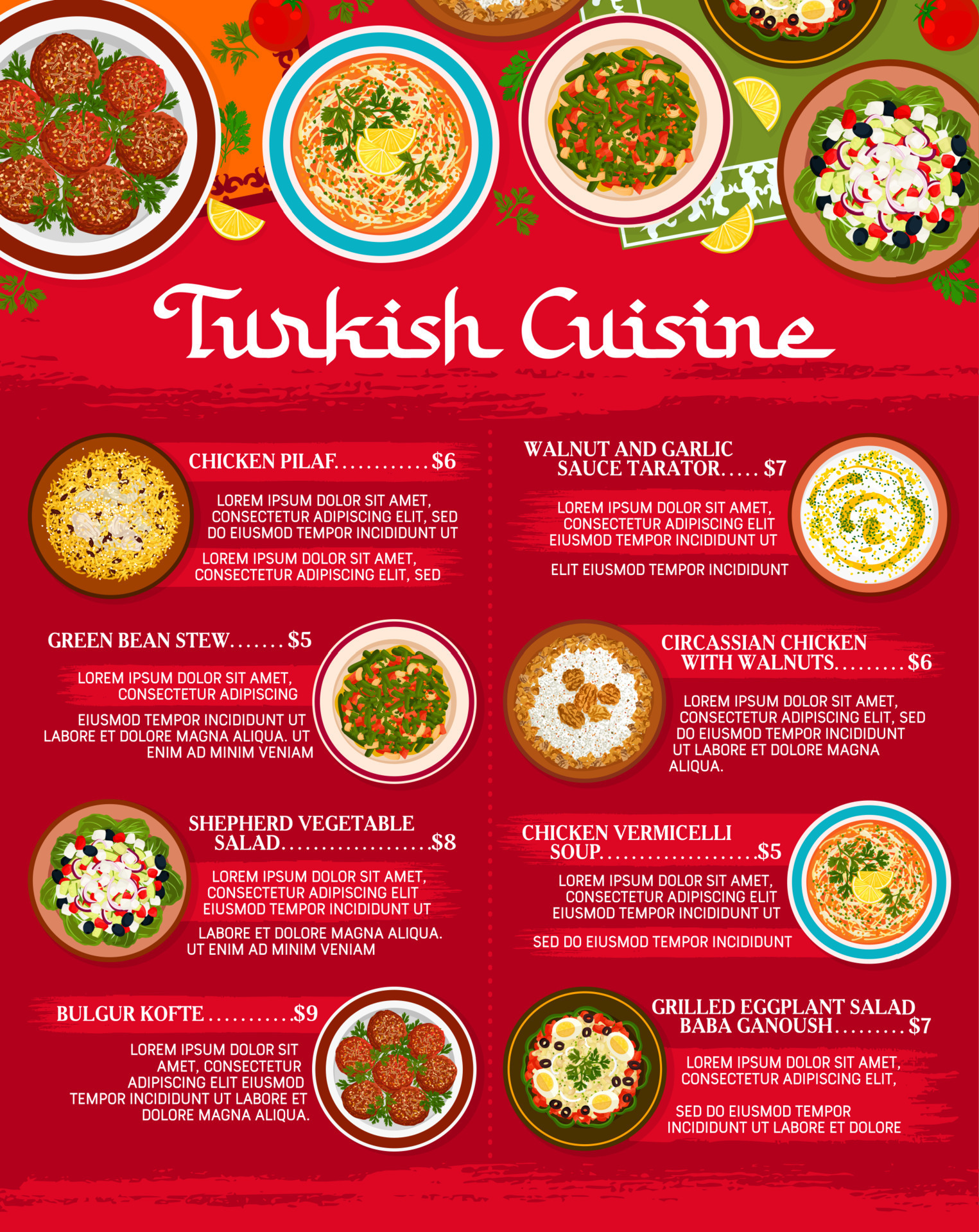 Turkish cuisine restaurant meals menu vector page 11865158 Vector Art