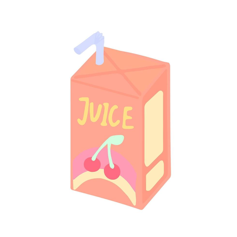 Hand-drawn cute isolated clipart illustration of cherry juice box packaging vector