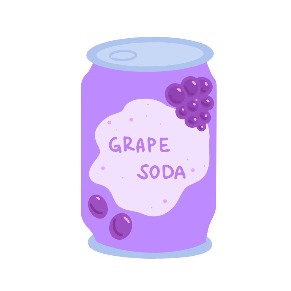 Hand-drawn cute isolated clipart illustration of grape soda can packaging vector