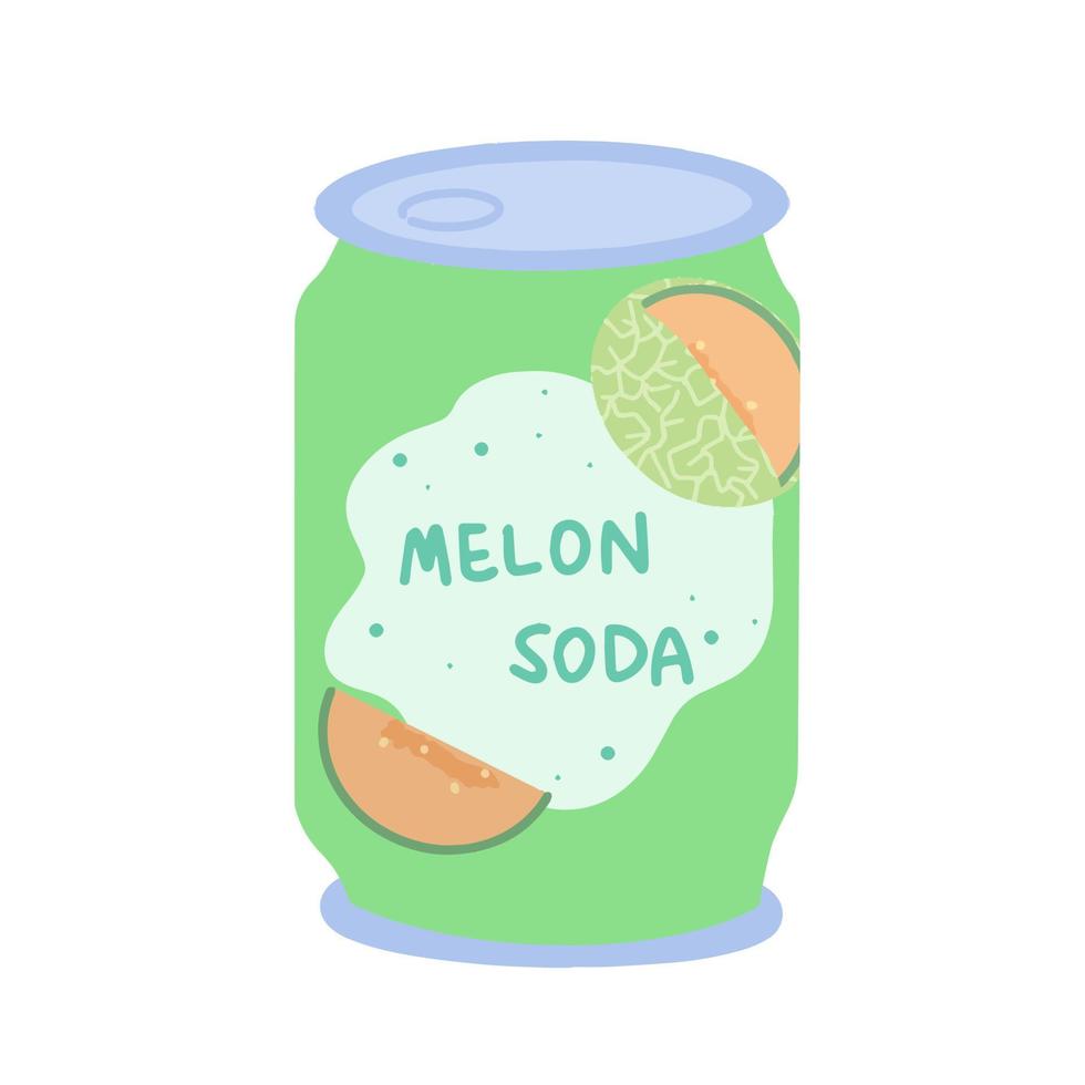 Hand-drawn cute isolated clipart illustration of melon soda can packaging vector