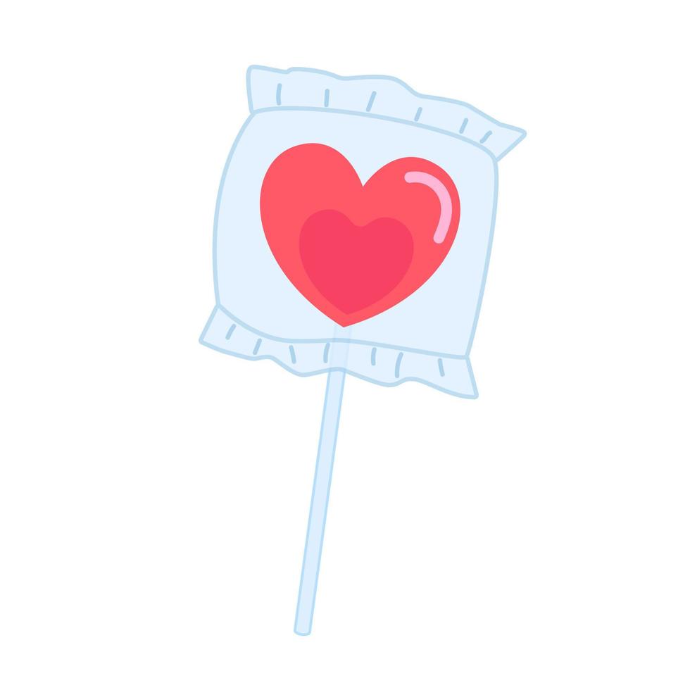 Hand-drawn cute isolated clipart illustration of heart shaped pink lollipop candy vector