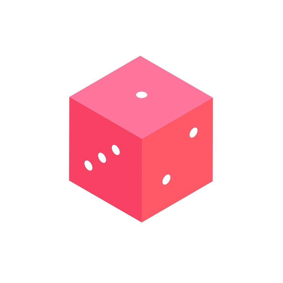 Hand-drawn cute isolated clipart illustration of pink cube dice for game vector