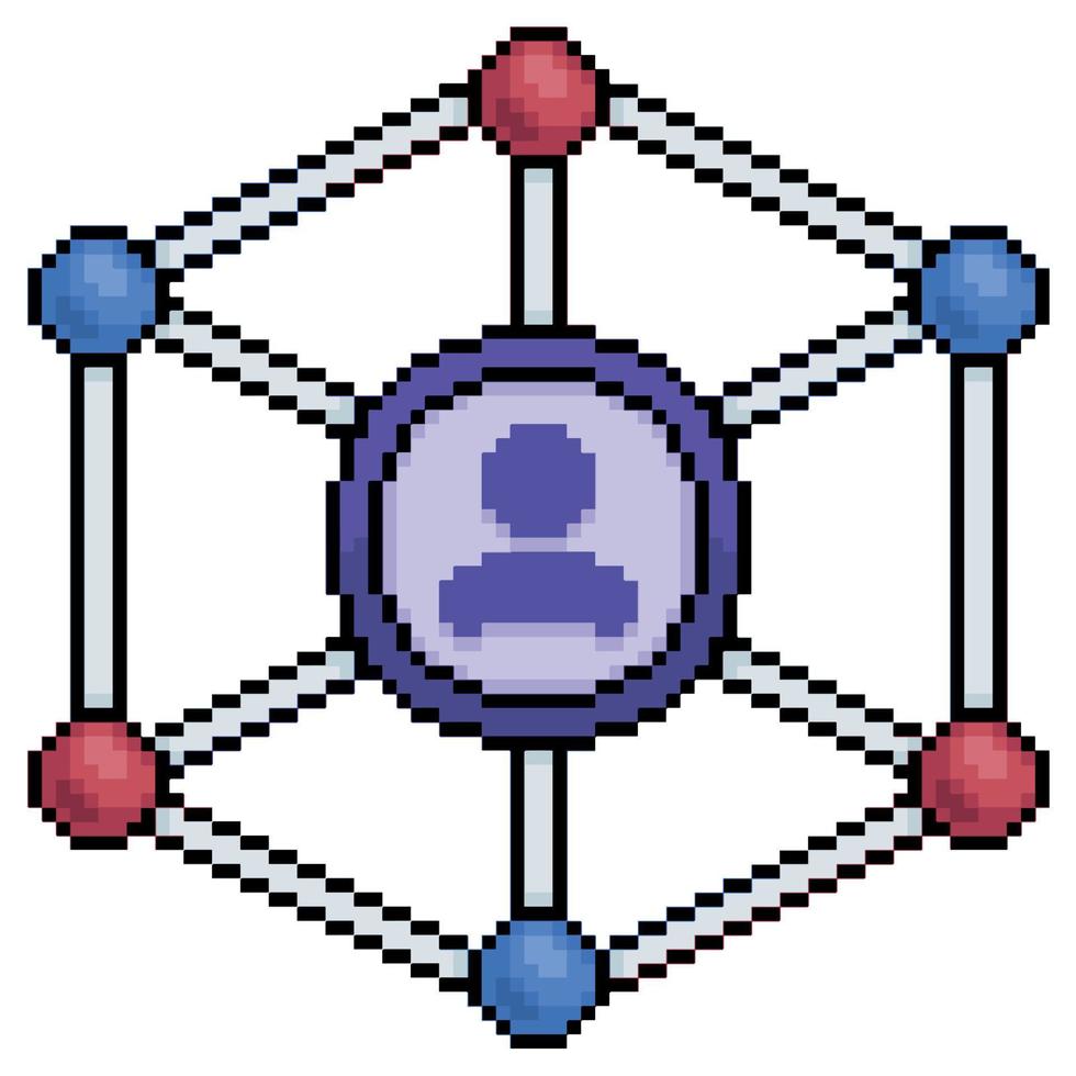 icono de vector de diagrama de red de personas de arte de píxeles para juego de 8 bits sobre fondo blanco