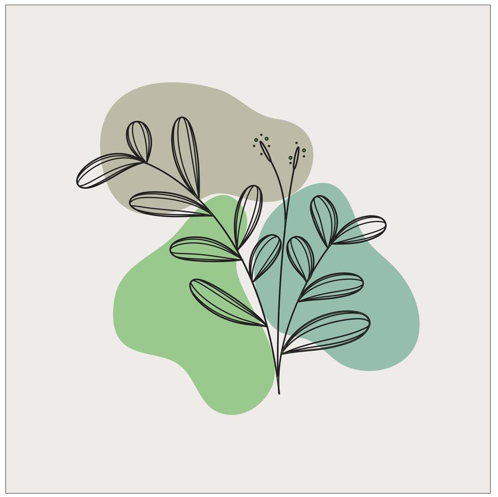 conjunto de vectores de arte de pared botánica. dibujo de arte de línea de follaje con forma abstracta. diseño de arte abstracto de plantas para impresión, portada, papel tapiz, arte de pared minimalista y natural. ilustración vectorial.