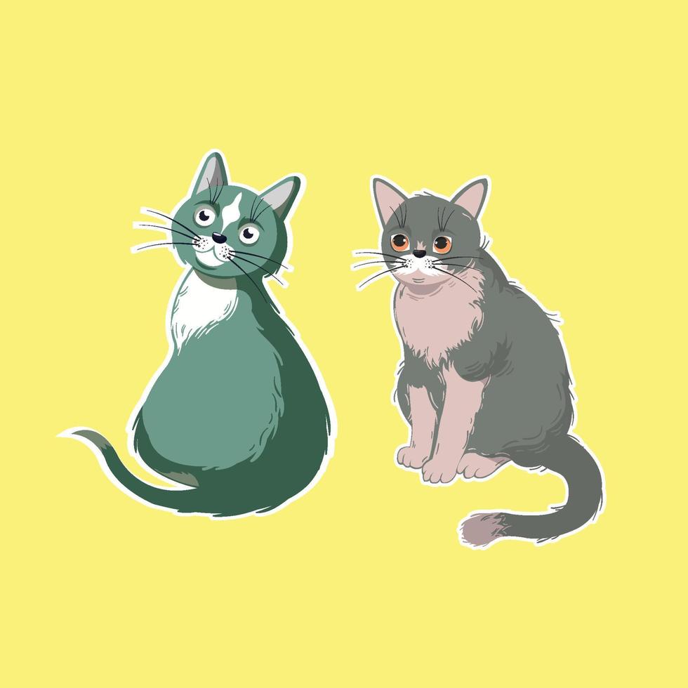 Cute Animal Two Cat Sticker Design Vector