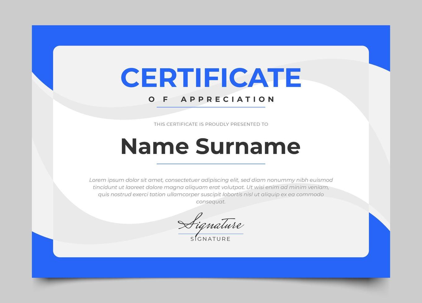 modern certificate design with blue color and modern minimalist style vector
