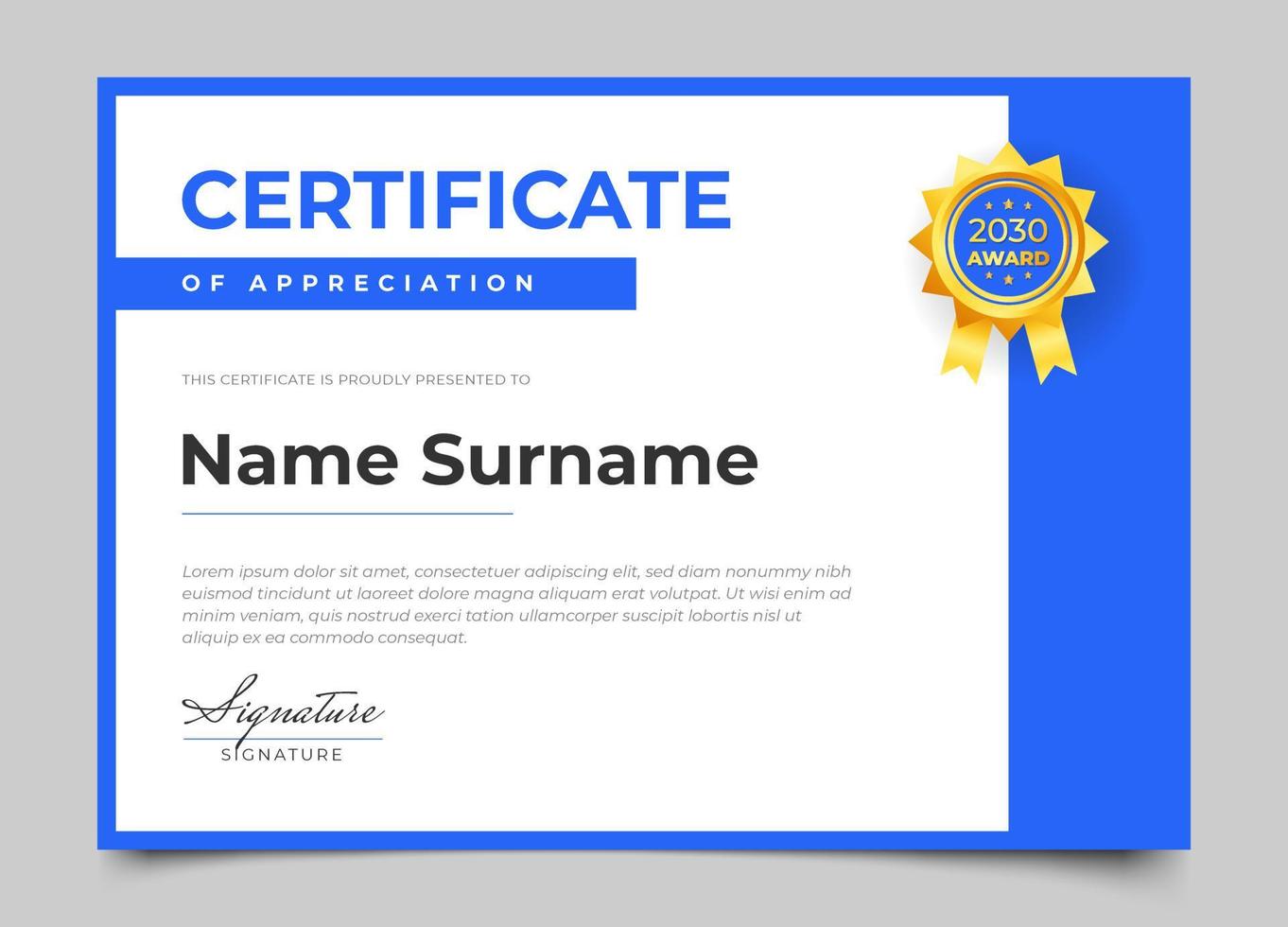 modern certificate design with blue color and modern minimalist style vector