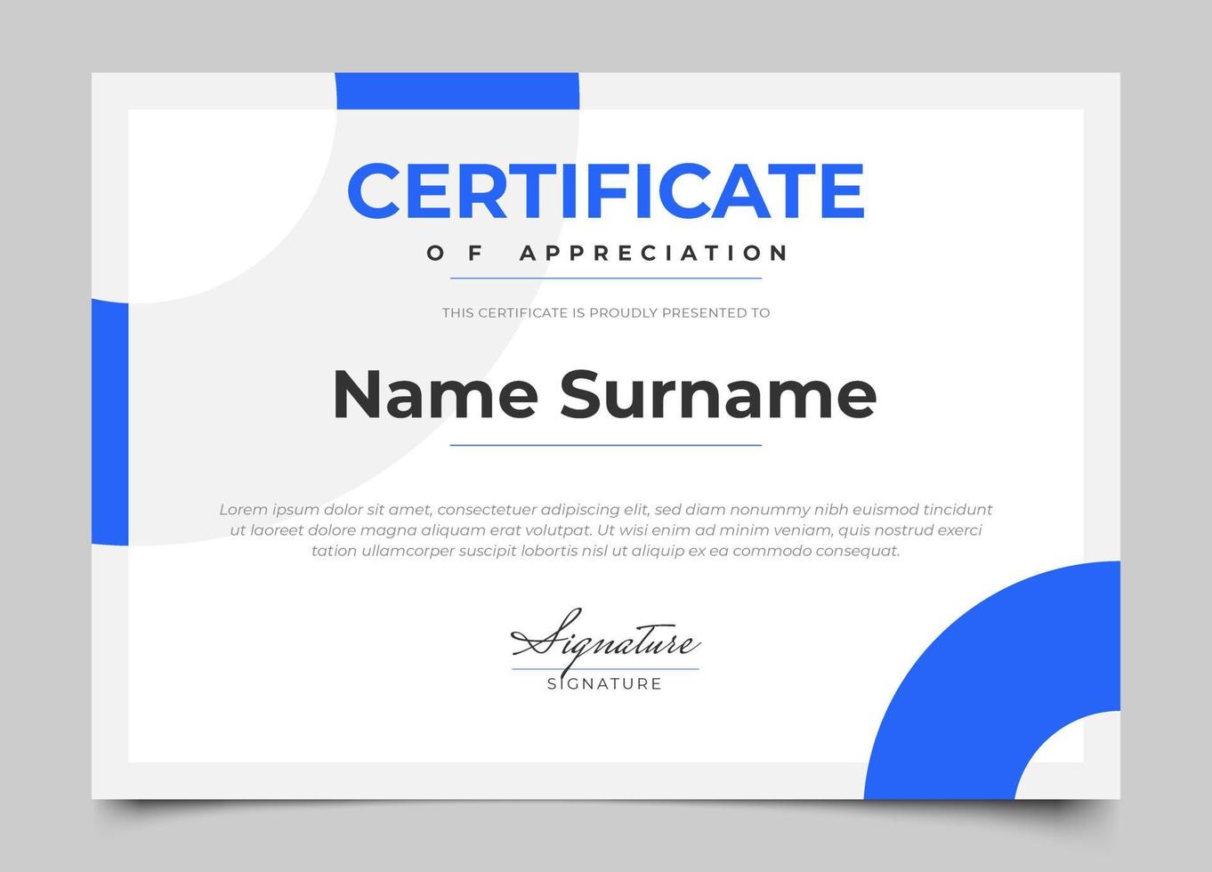 diseño de certificado moderno con color azul y estilo minimalista moderno vector