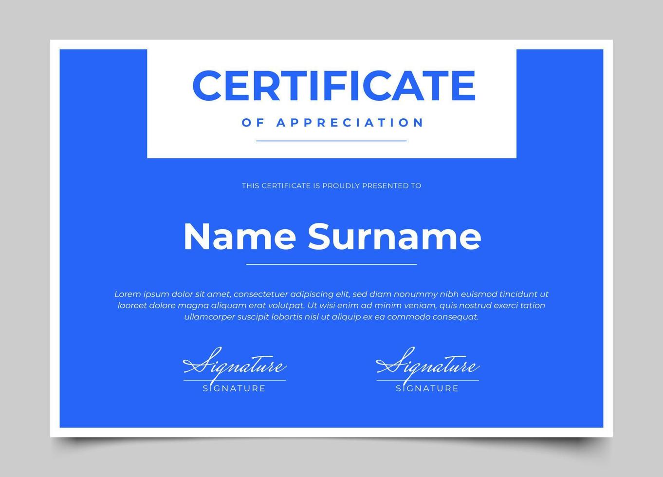 diseño de certificado moderno con color azul y estilo minimalista moderno vector