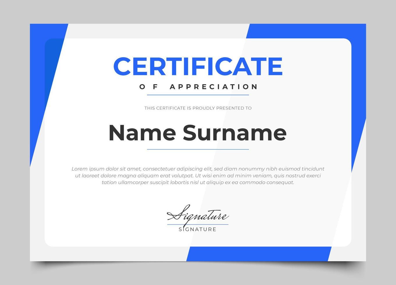 modern certificate design with blue color and modern minimalist style vector
