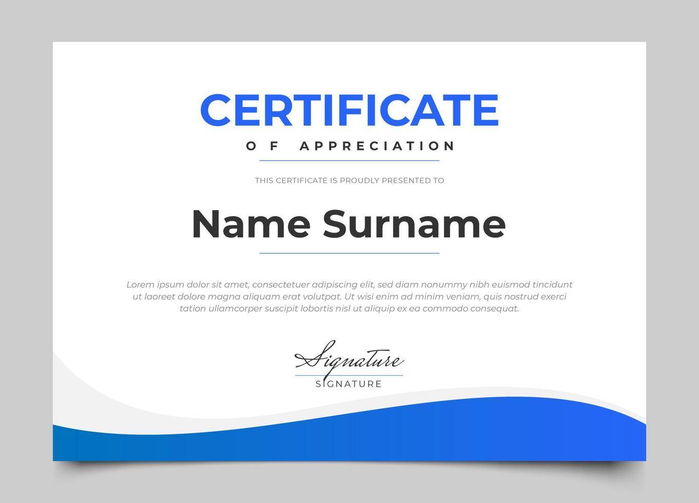 modern certificate design with blue color and modern minimalist style vector