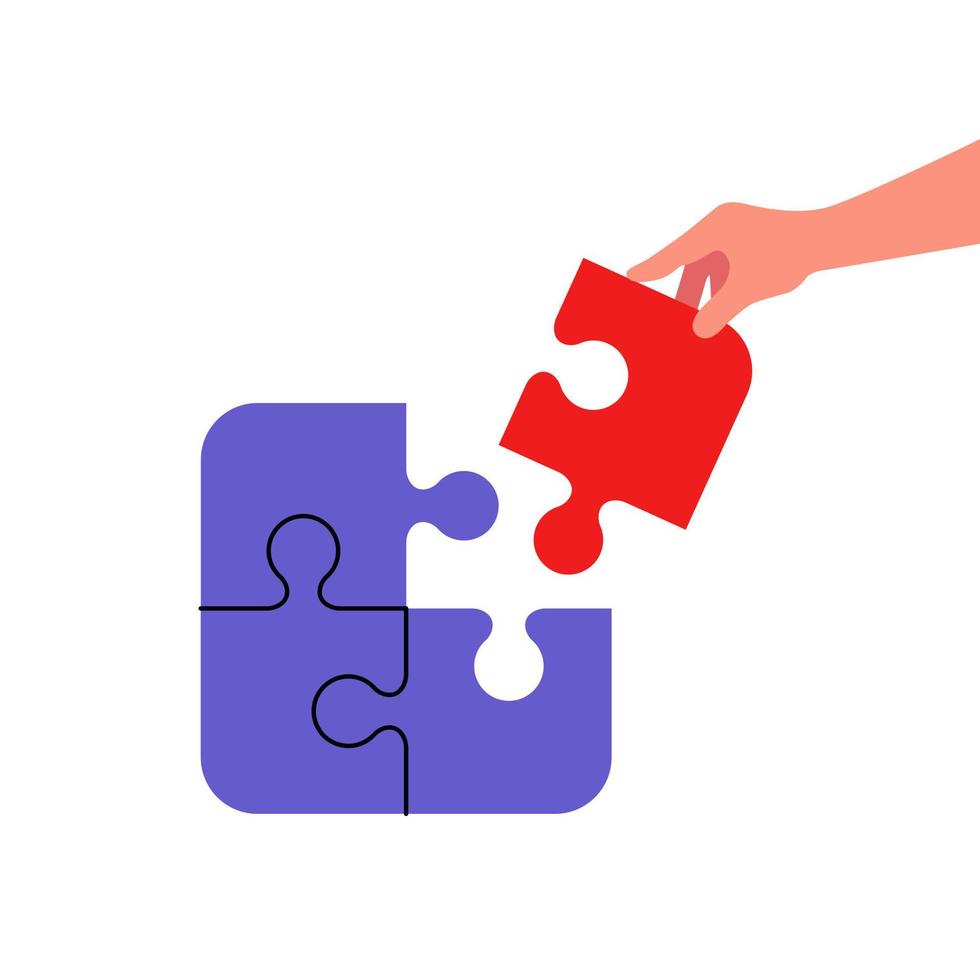 Concept teamwork metaphor hand with the missing piece of puzzle vector illustration